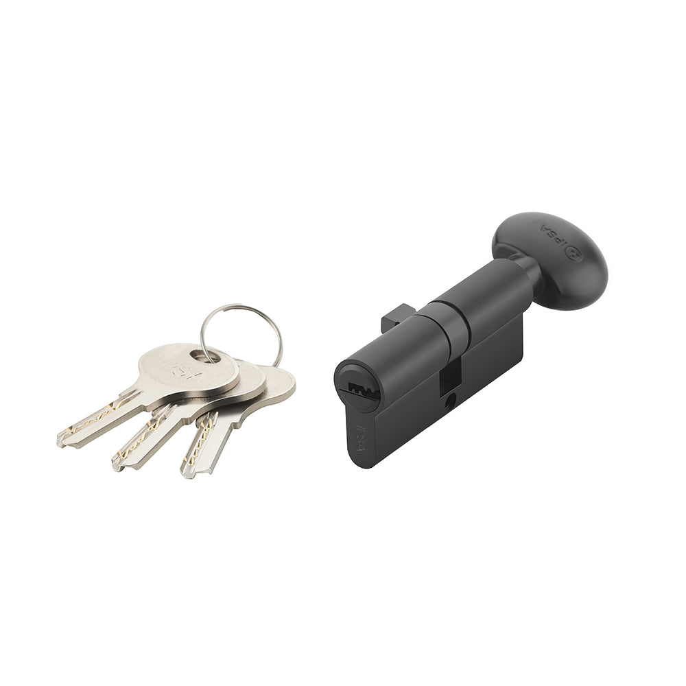 IPSA Euro Cylinder Lock Computer Key One Side Key and Knob Osk 60mm Lock for Home, Office and Apartment Doors | Door Thickness 30-38 mm Nickel Black Finish